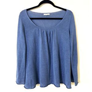 Eileen Fisher Top‎ 100% Linen Light Blue Scoop Neck Longsleeve Blouse knit